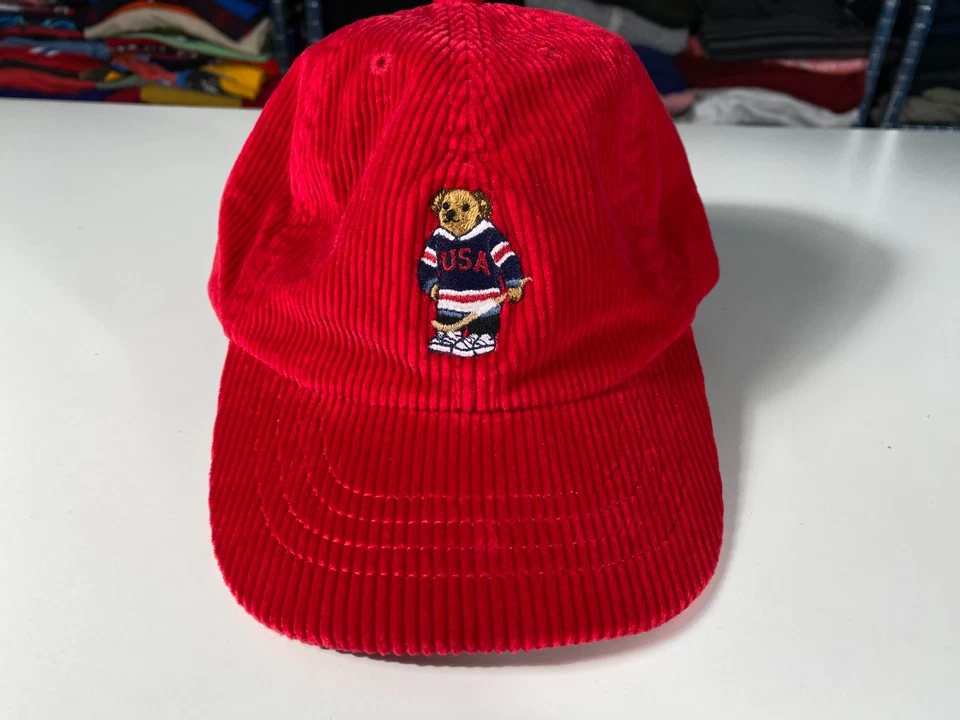 Polo Ralph Lauren Hockey Polo Bear Corduroy Youth Hat Red 4-7 OS - Image 2 of 4