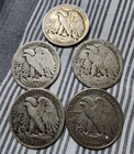 Lot of 5 Walking Liberty Silver Half Dollars - 1917, 1935, 1941, 1942