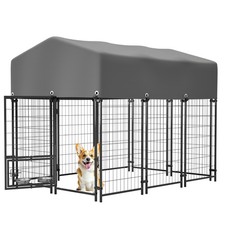 Outdoor Dog Kennel w/ Rotating Feeder  Double Lock 4.23x5.82 Dog Pen