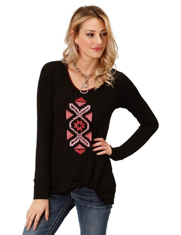 Roper Western Shirt Women L/S Stitch Aztec S Black 03-038-0513-7065 BL CLEARANCE