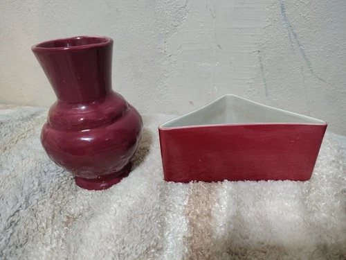 Lot Of 2 Vintage Red Wing Pottery Vase&Candle Holder