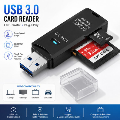 USB 3.0 SD Card Reader Micro SD Memory Card Adapter for PC Camera Storage