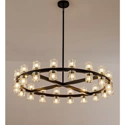 Modern Chandelier 36 in. 36-Light Black Chandelier with K9 Crystal, Chandelier f