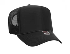 OTTO CAP 5 Panel High Crown Mesh Back Foam Black Trucker Hat 39-165