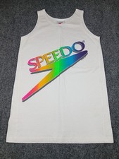 Vintage 90s Speedo Tank Top Muscle Shirt Mens Size Large Big Logo USA White