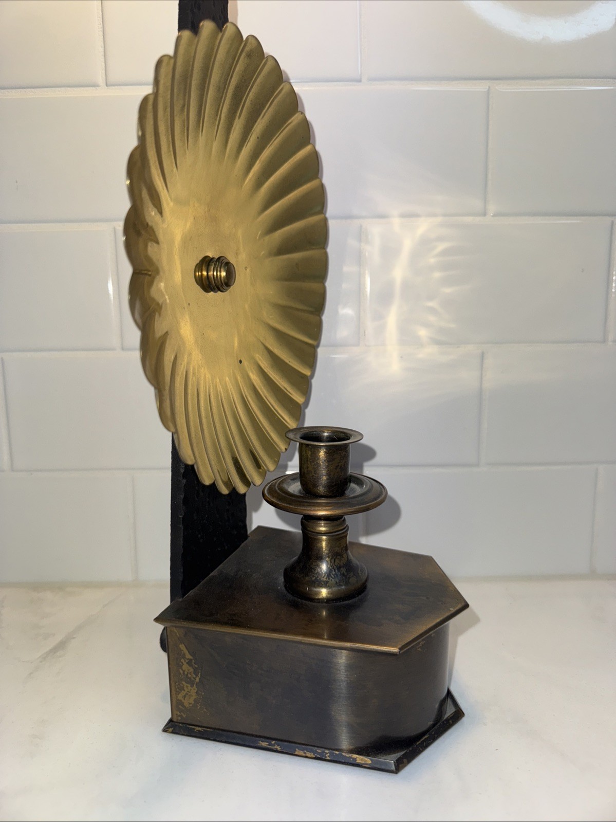 Tell City Brass Reflector Colonial Wall Sconce Candle Holder Art Deco 15"H