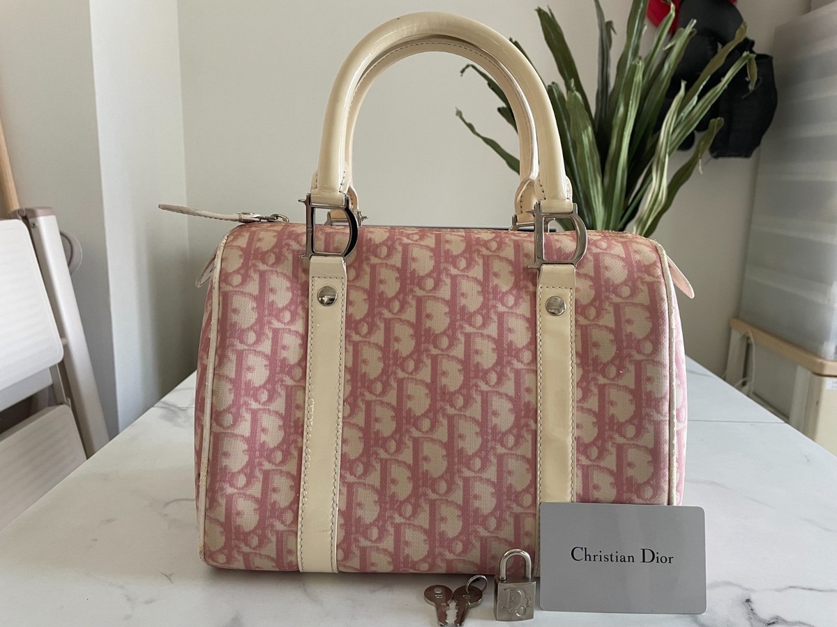 CHRISTIAN DIOR Trotter Mini Boston Bag Pink PVC Leather w Key