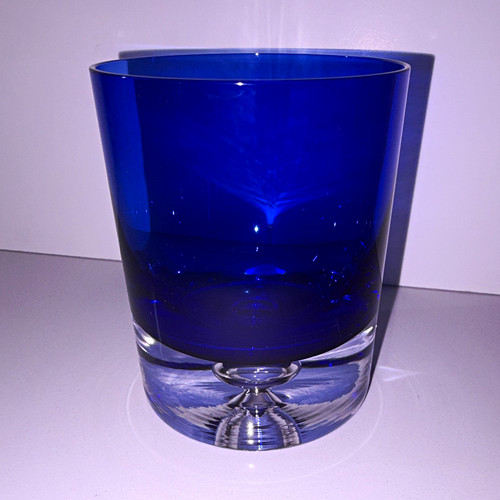 Vintage Block Crystal Stockholm Cobalt Blue Double Old Fashioned Glass