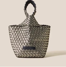 NWT Naghedi Kyoto Woven Tote Clutch Titanium Silver