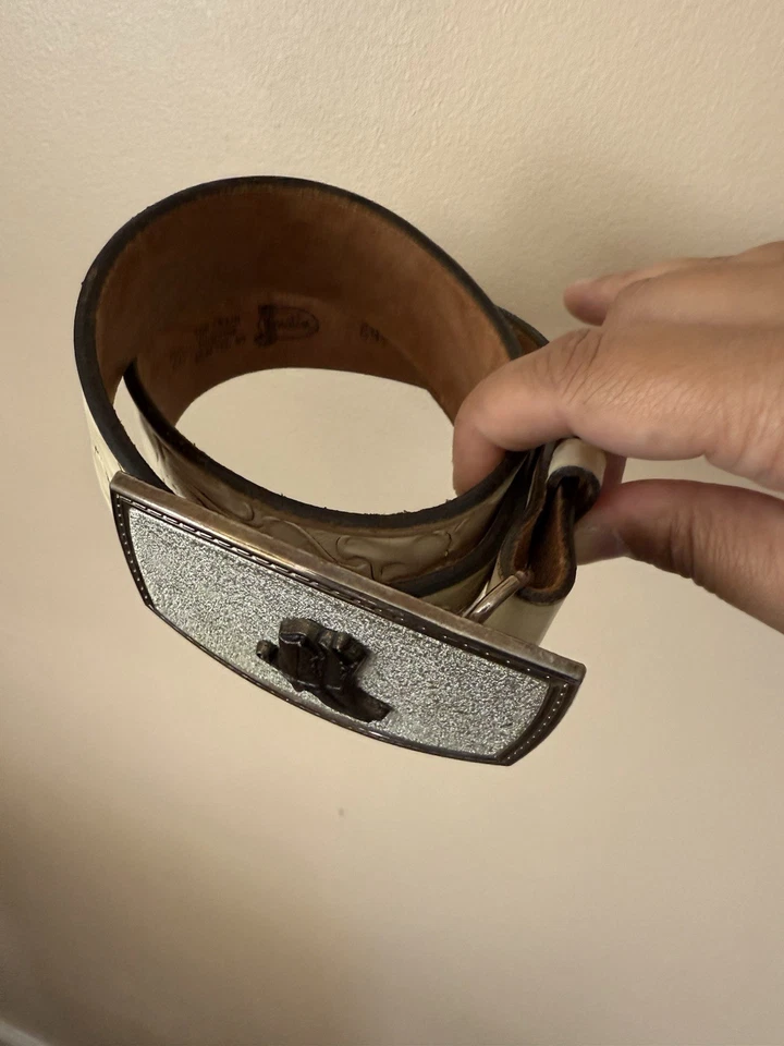 Justin Marfim Cinto de Couro Botas de Cowgirl Fivela Top Couro de Vaca Grão Tamanho 28 31” - Imagem 3 de 4