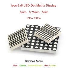 1Pcs LED Dot Matrix Display 8x8 3mm/3.75mm/5mm Common Anode 16/24Pin Red Green