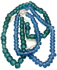 Beads - 2 Recycled Glass Strands, Rondelles, Blues, 6-8 mm, 2.5 mm Holes, Indo