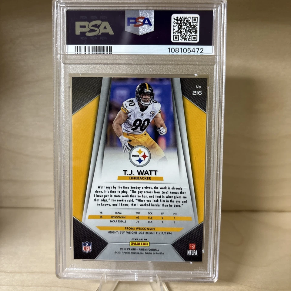 2017 Panini Prizm Prizms Silver #216 T.J. Watt RC Rookie PSA 9 MINT STEELERS - Image 2 of 2