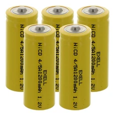 5x Exell 4/5A 1.2V 1200mAh NiCD Button Top Rechargeable Batteries