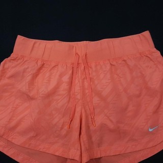Womens NIKE DRI FIT Brief Lined Gym Shorts M Coral Orange
