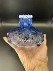 Vintage Fenton Glass Blue Opalescent Water Lily Candlestick Holder