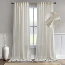 MIULEE Linen Curtains 96 Inch Length For Living Room 2 Panels, Natural Ivory