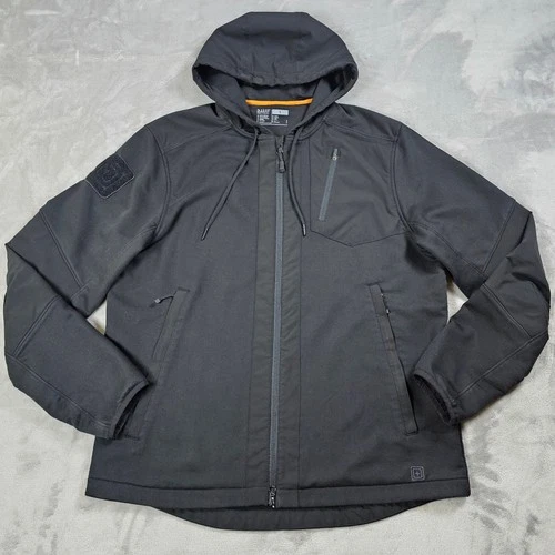 5.11 Tactical Rappel Jacket Mens Large Black Softshell Hooded Full Zip CCW image 2