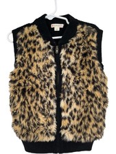Crewcuts Vest Girls Size 6/7 Black Faux Fur Leopard Print Wool Blend