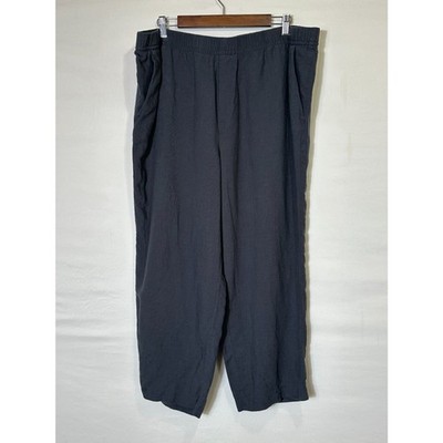 H&M Linen Blend Dark Gray Plus Size Pull Up Pants Size XXL Slash Pockets Casual