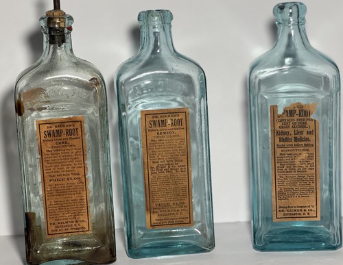 3 antike Dr. Kilmer Sumpfwurzel Kur, Heilmittel & Medizin Flaschen. Binghamton NY