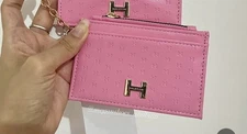 HALSTON Logo Mini Wallet x Cards ID Cash Zipper 5"x 3" Pink