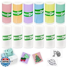 12 Rolls Self-Adhesive Mini Printer Sticker Paper - 6 White and 6