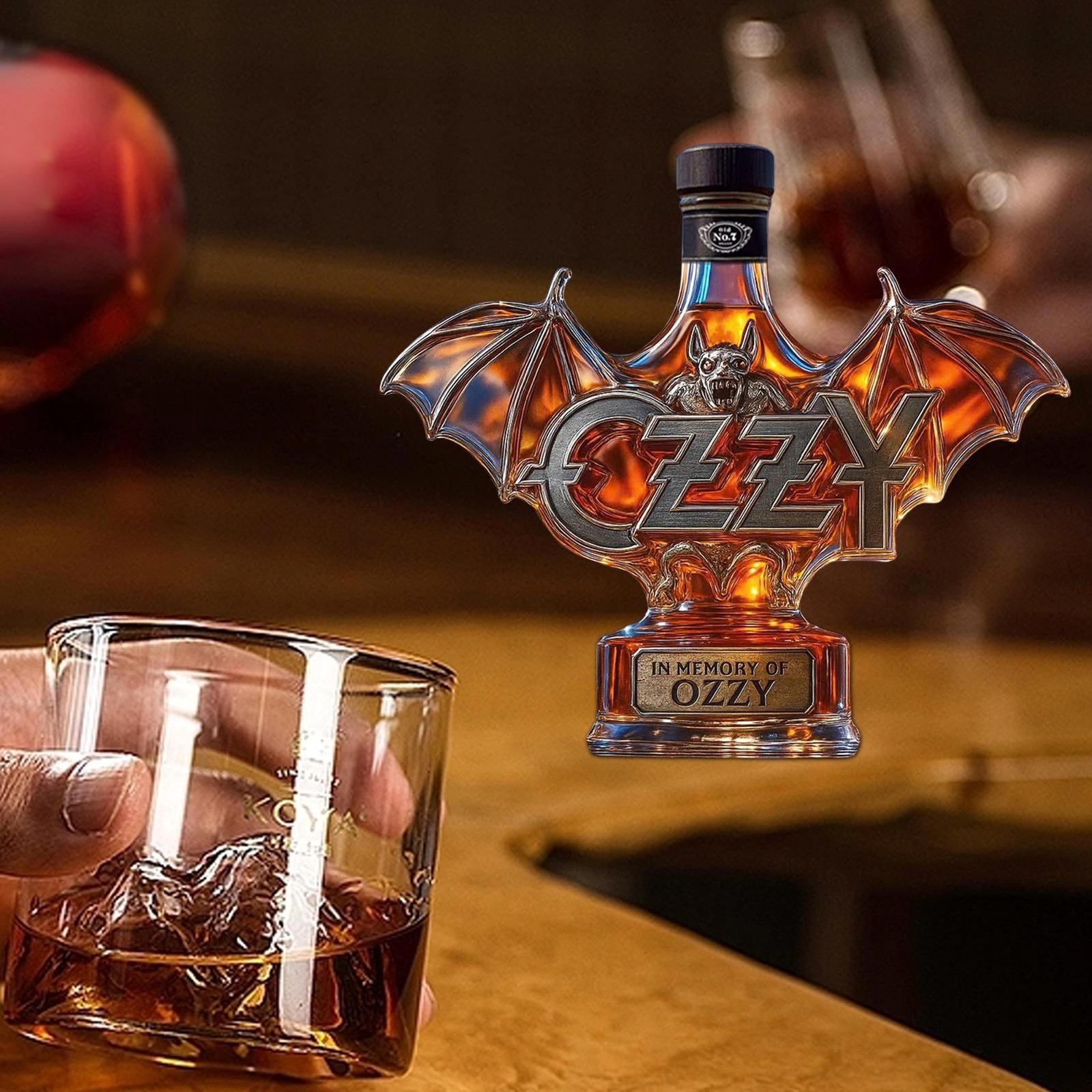 In Memory Of Ozzy Whiskey Bottle Osbourne Wing Glass Decanter Unique Gift 300ml