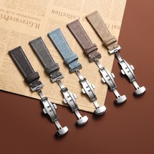 Quality Canvas Genuine Leather Watch Strap 18/20/22mm Butterfly Buckle Wristband