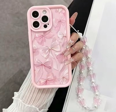 Pink Bow Charm Phone Case For iPhone 16 15 Pro Max 14 13 12 11 Silicone Case