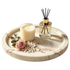 Natural Travertine Marble Round Tray: 7.8" Bathroom Vanity Counter D cor