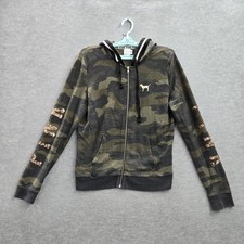 Victoria's Secret PINK Women Hoodie M Green Camouflage Dog Sequins Bling