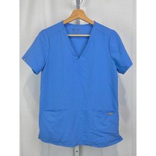 FIGS Casma Three Pocket Scrub Top FW1100 Short Sleeve V-Neck Logo Blue Size S