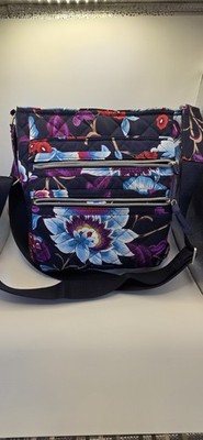 Vera Bradley Triple Zipper Flower Crossbody Bag Large Purse