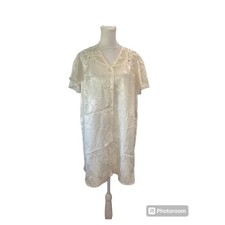 Lord  Taylor Vintage Ivory Floral Satin Lace Nightgown Pearl Button S