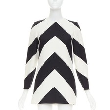VALENTINO 2023 Strhype Crepe Couture cream black wool chevron dress IT36 XXS