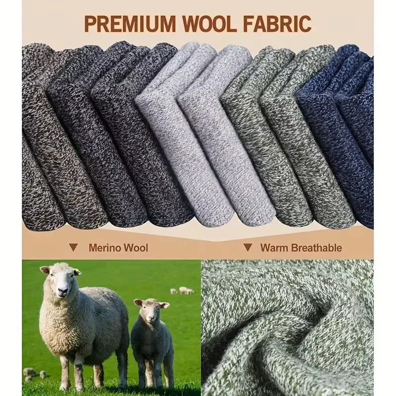 9 Pairs Winter Warm Wool Socks Black Thick Thermal Cozy Crew Socks - Image 3 of 4