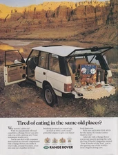 Tired of eating in the same old places? Land River Range Rover ad 1989 Esq