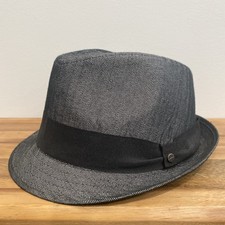 Stetson Fedora Hat Mens L Gray Black Herringbone Trilby Short Brim Classic