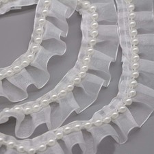 5 Yards Beaded Pearl Trimming Lace Ribbon for Bridal Wedding Decorations Sewi...