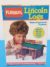 Vintage 1986 Playskool #886 Original Lincoln Logs Wood Building Play Set 