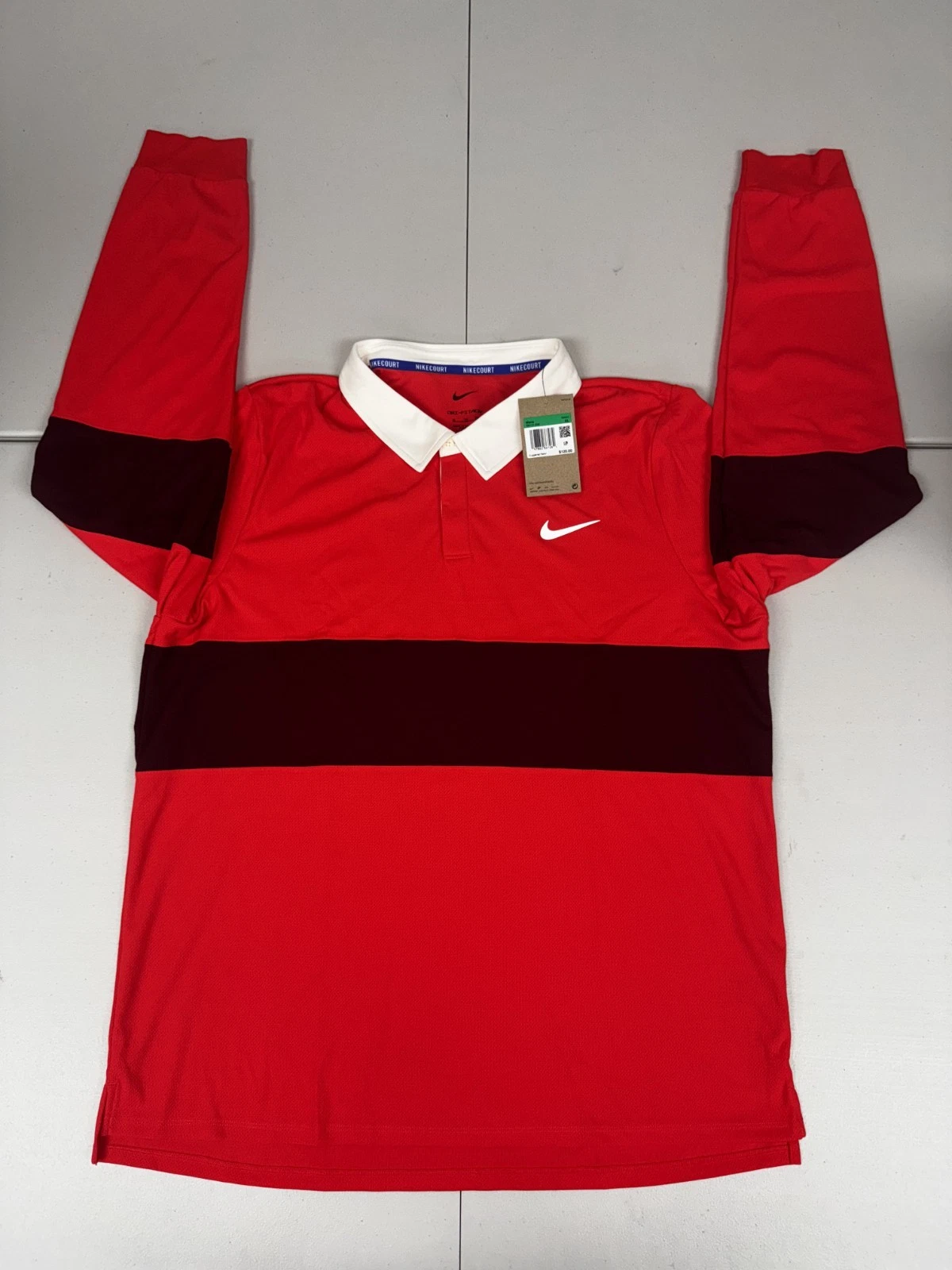Nike Men's Court Advantage Tennis Polo Long Sleeve Shirt Coral IB8141-696 Sz XL
