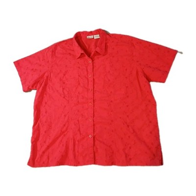 Bobbie Brooks Sz 22/24W Eyelet Tunnic Red Button Up Pockets Short Sleeves 