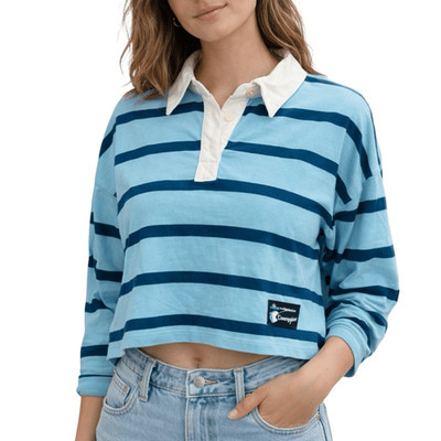 Champion Point Cropped Rugby Tee Size Medium Milky Way Blue Striped Preppy