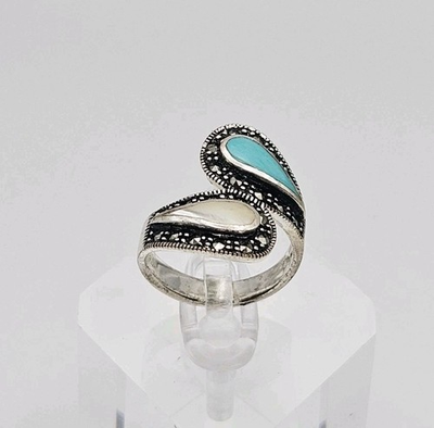 #ad Marsala Manufacturing MC Sterling Silver Turquoise MOP amp; Marcasite Ring Size 7 $29.99