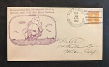 1933 US Frigate Constitution Washington Birthday Cachet Navy Cover San Pedro CA