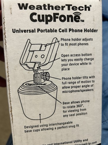 Neuf dans sa boîte Weather Tech CupFone ~ Support de téléphone de voiture universel pour porte-gobelet noir - Photo 3 sur 6
