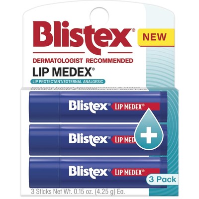 Blistex Lip Medex Stick 3 Count, 0.15 Oz. Medicated Relief with Clear 