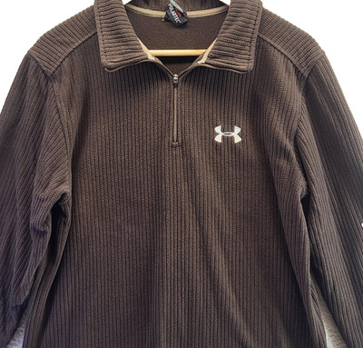 Under Armour 1/4 Zip Pullover Sweater Mens Small Brown UA Polartec Fleece Shell