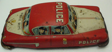 Vintage Tin Litho Police Car Red  White Toy BC Japan 10 1/2  Friction 1956